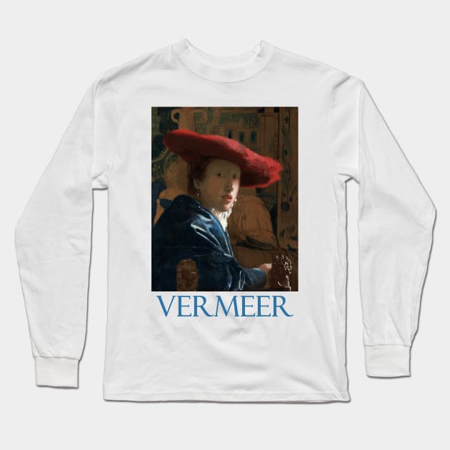 Girl with a Red Hat by Johannes Vermeer Long Sleeve T-Shirt by Naves